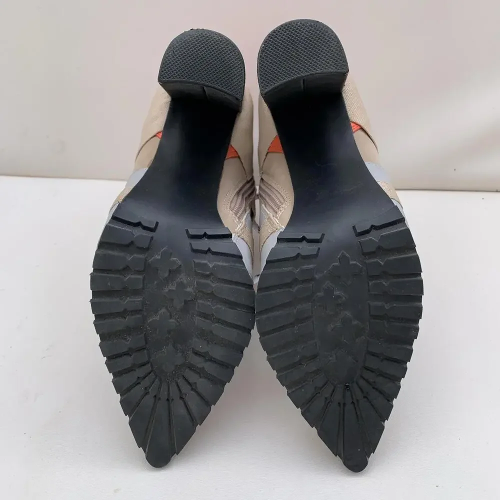 Steve Madden Illusion Pump Lace Up Boots Heels Womens Sz 8 Retro Y2k Orange Beig - Picture 13 of 13